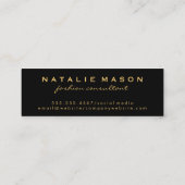 Grafisch monogram op zwart/goudborstel mini visitekaartje (Achterkant)