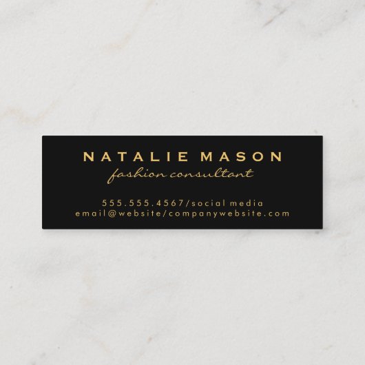 Grafisch monogram op zwart/goudborstel mini visitekaartje (Achterkant)