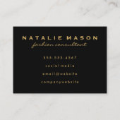 Grafisch monogram op zwart/goudborstel visitekaartje (Achterkant)