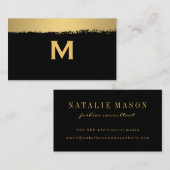 Grafisch monogram op zwart/goudborstel visitekaartje (Voorkant / Achterkant)