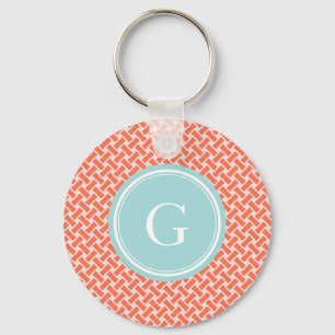 Grafisch monogram oranje monogram herringbone geom sleutelhanger