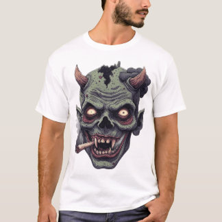 Grafisch monster met groene hoorns t-shirt