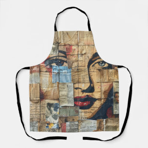 Grafisch mozaïekportret met vintage krantenpapier schort