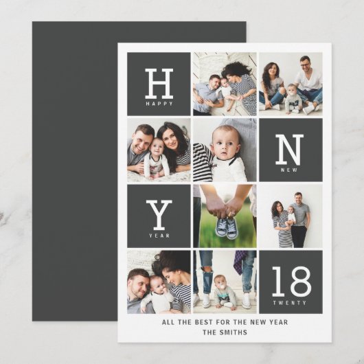 GRAFISCH NIEUWJAAR FEESTDAGENKAART (Voorkant / Achterkant)