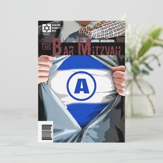 Grafisch Novel Bar Mitzvah Uitnodiging (Staand voorkant)