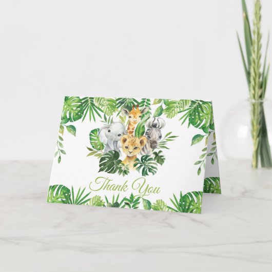 Grafisch Oerwoud Dieren Greenery Birthday Baby sho Bedankkaart (Voorkant)