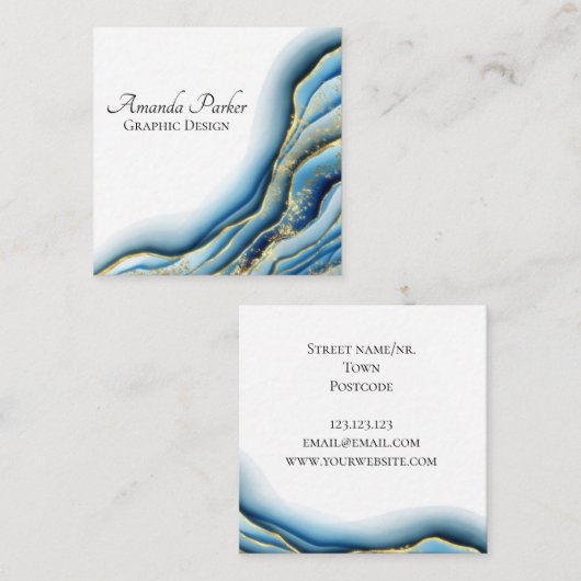 Grafisch ontwerp Blauwgroen geode-inkt, aangepast Vierkante Visitekaartje (Voorkant / Achterkant)