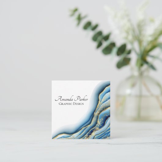 Grafisch ontwerp Blauwgroen geode-inkt, aangepast Vierkante Visitekaartje (Staand voorkant)