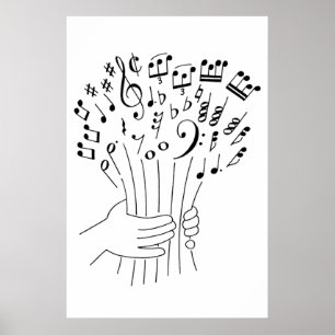 Grafisch ontwerp: bloemen van muziekbladen - poster