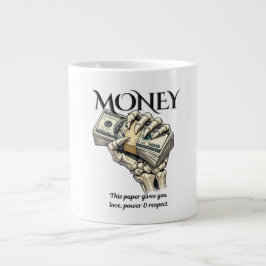Grafisch ontwerp van een skeletachtige hand die co grote koffiekop