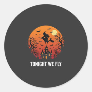 Grafisch ontwerp van heks die 's nachts vliegt Hal Ronde Sticker
