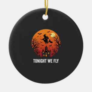 Grafisch ontwerp van heks die vliegt op Halloween- Keramisch Ornament