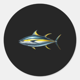 Grafisch ontwerp voor visliefhebbers geelvin tuna ronde sticker