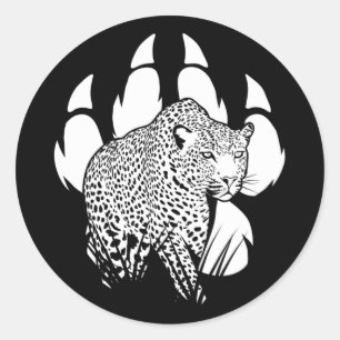 Grafisch ontwerp voor zwart en wit pantherenvoetaf ronde sticker