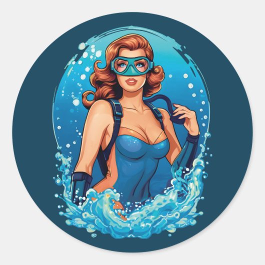  grafisch ontwerp Vrouw duiker Ronde Sticker (Voorkant)