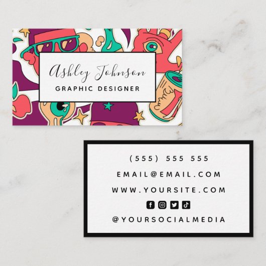Grafisch ontwerper Illustrator Pop Art Social Medi Visitekaartje (Voorkant / Achterkant)