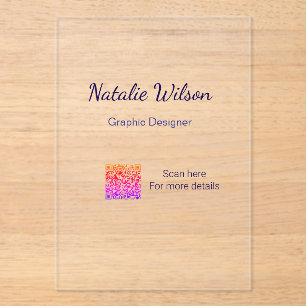 grafisch ontwerper naam scan QR-code details profe Acryl Uitnodigingen