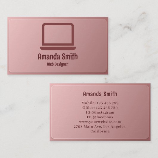 grafisch ontwerper | Web Designer Roze Glas Visitekaartje (Voorkant / Achterkant)