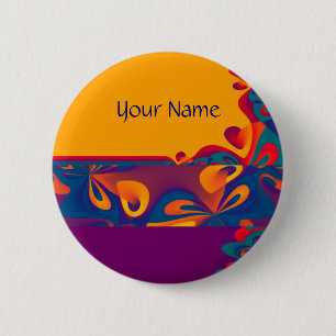 Grafisch ontwerppatroon - violet oranje + jouw tek ronde button 5,7 cm