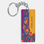 Grafisch ontwerppatroon - violet oranje + jouw tek sleutelhanger (Voorkant Links)