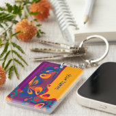 Grafisch ontwerppatroon - violet oranje + jouw tek sleutelhanger (Voorkant Rechts)