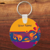 Grafisch ontwerppatroon - violet oranje + jouw tek sleutelhanger (Voorkant)