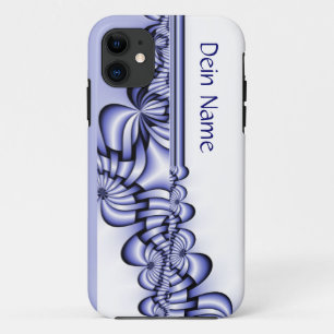 Grafisch Ontwerppatroon - wit blauw + jouw tekst iPhone 11 Hoesje