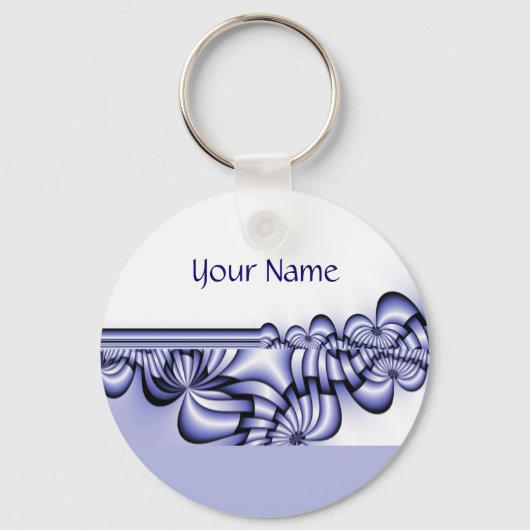 Grafisch Ontwerppatroon - wit blauw + jouw tekst Sleutelhanger (Voorkant)