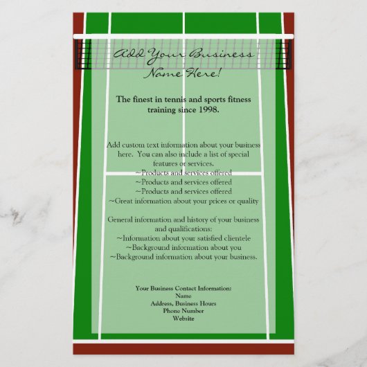 Grafisch overzicht van Tennis Court Layout Flyer (Voorkant)