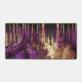 Grafisch paars en goudglitter druipt monogram bureaumat (Voorkant)
