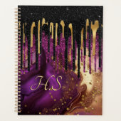 Grafisch paars en goudglitter druipt monogram planner (Voorkant)