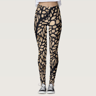 Grafisch patroon van roos goud en zwarte libellen leggings