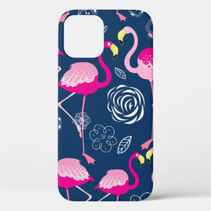 Grafisch patroon van roze flamingo's op een donker Case-Mate iPhone case