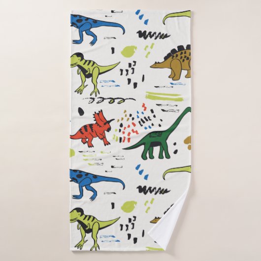 grafisch patroon van vreemde dinosaurussen badhanddoek (Badhanddoek)