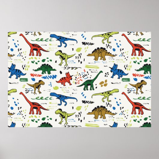 grafisch patroon van vreemde dinosaurussen poster (Voorkant)