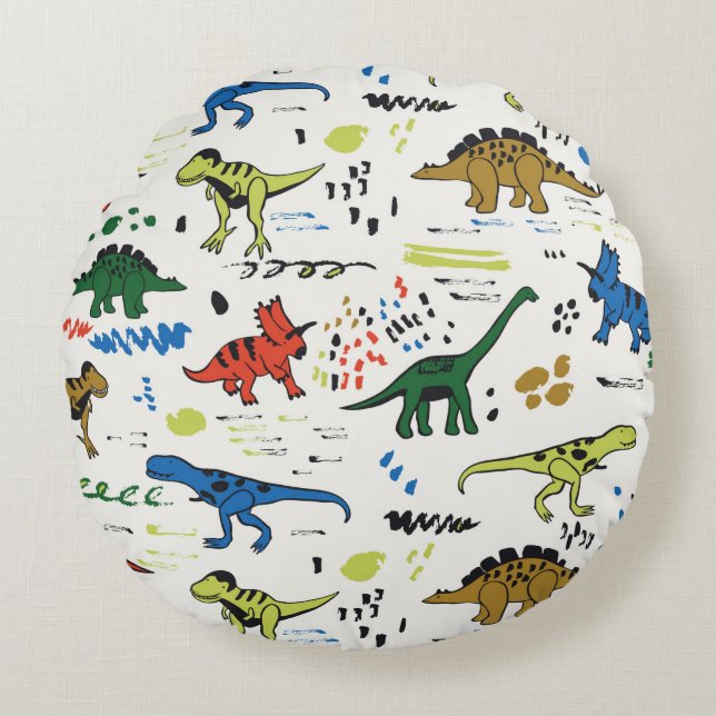 grafisch patroon van vreemde dinosaurussen rond kussen (Voorkant)