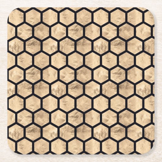 Grafisch patroon van zwarte en roos goudhoningraat kartonnen onderzetters (Voorkant)