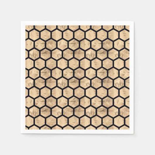 Grafisch patroon van zwarte en roos goudhoningraat servet (Voorkant)