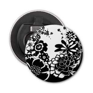 Grafisch patroon zwart-wit van Floral Garden Button Flesopener