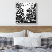 Grafisch patroon zwart-wit van Floral Garden Canvas Afdruk (Insitu (Slaapkamer))