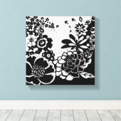 Grafisch patroon zwart-wit van Floral Garden Canvas Afdruk (Insitu (Houten vloer))