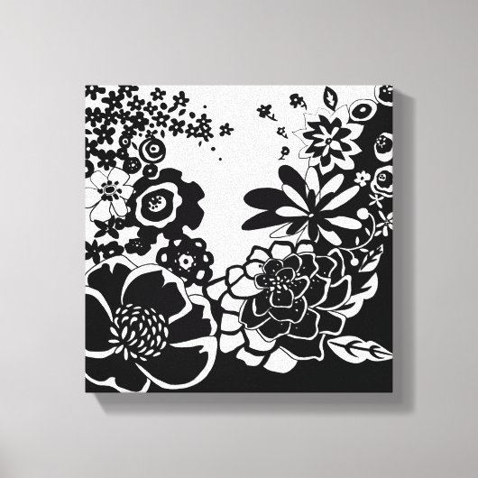 Grafisch patroon zwart-wit van Floral Garden Canvas Afdruk (Voorkant)