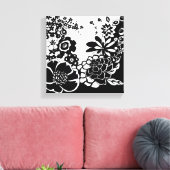Grafisch patroon zwart-wit van Floral Garden Canvas Afdruk (Insitu (Woonkamer))
