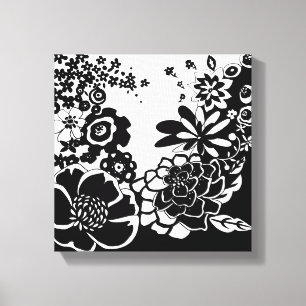 Grafisch patroon zwart-wit van Floral Garden Canvas Afdruk