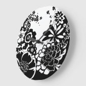Grafisch patroon zwart-wit van Floral Garden Grote Klok (Hoek)