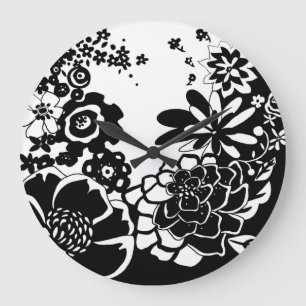 Grafisch patroon zwart-wit van Floral Garden Grote Klok