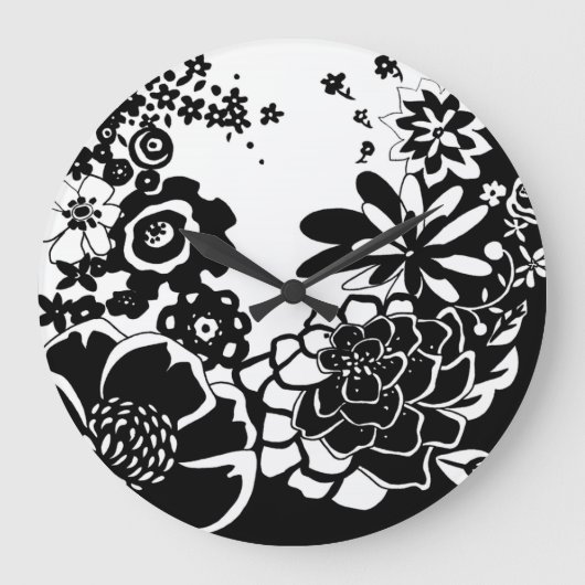 Grafisch patroon zwart-wit van Floral Garden Grote Klok (Voorkant)