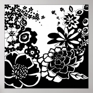 Grafisch patroon zwart-wit van Floral Garden Poster