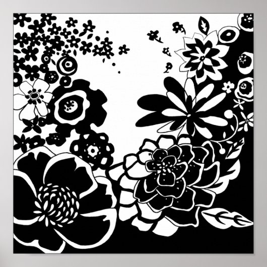 Grafisch patroon zwart-wit van Floral Garden Poster (Voorkant)