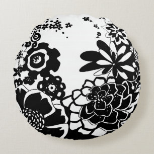 Grafisch patroon zwart-wit van Floral Garden Rond Kussen